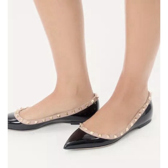$770 VALENTINO GARAVANI ROCKSTUD BALLET FLAT SIZE40 BLACK